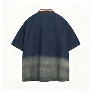 Camiseta de mezclilla vintage lavada para hombre con cuello en V, bordado de Brooklyn, a rayas, manga corta, gráfico oversize - Product Image 3