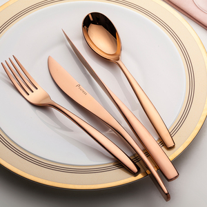 Set di posate JiuJiuJu coltello forchetta cucchiaio bacchette di lusso per bar bar lucido oro rosa set di posate - Product Image 1