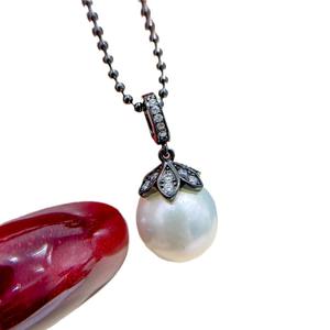 Colgante de Plata S925 con Cuentas Redondas de 10-15 mm, Hermoso Collar de Jade DIY con Soporte Vacío, Accesorio 31135 - Product Image 5