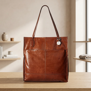 Bolsos de Mano de Cuero Genuino Hechos a Mano para Mujer, con Cierre Personalizado, Dos Correas, Resistentes al Agua, Gran Capacidad, Bolsos Casuales para Compras - Product Image 1