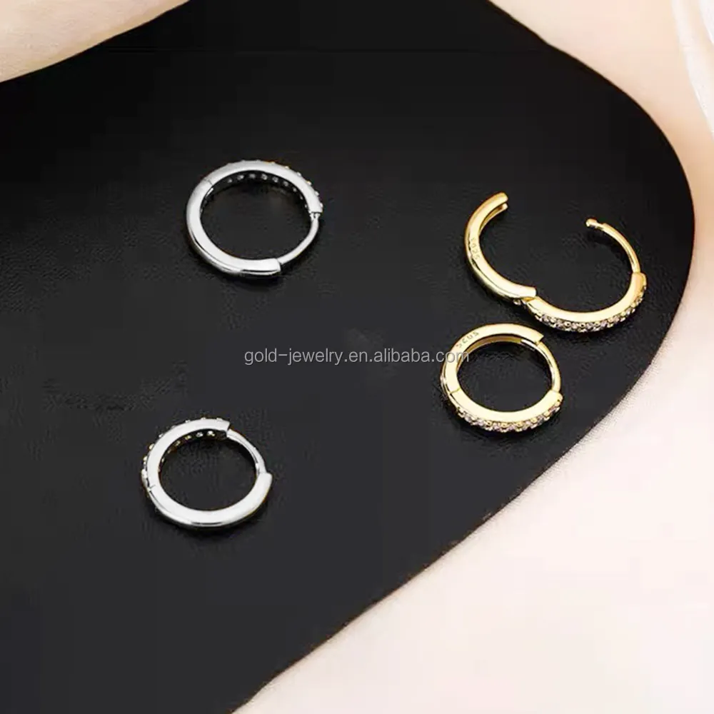 Terlaris AU585 14K Anting-Anting Hoop Emas Kuning Solid Perhiasan Emas Anting-Anting Berlian Asli Perhiasan Wanita