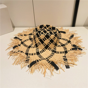 Nhà Máy Floppy Raffia Lớn Brim Nguyên Cạnh Mặt Trời Bảo Vệ Handmade Dệt Lõm Phụ Nữ Mũ Rơm - Product Image 5