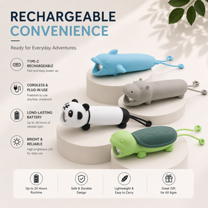ไฟฉายซิลิโคนรูปสัตว์แบบชาร์จไฟได้ แพนด้า โลมา ฮิปโป เต่า 1200mAh 3 โหมดแสง ของขวัญสำหรับเด็กในเทศกาลต่างๆ - Product Image 3