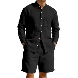 Completo <span class=keywords><strong>Uomo</strong></span> Primavera 2026: Camicia e Pantaloncini Casual in Lino e Poliestere - Outfit Estivo Traspirante, <span class=keywords><strong>Abbigliamento</strong></span> da Viaggio, Coordinato <span class=keywords><strong>di</strong></span> <span class=keywords><strong>Tendenza</strong></span> - Product Image 2