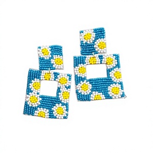 Newly Luxury Flower Shape <b>Stud</b> <b>Earrings</b> Fancy Unique Yellow Red Beaded Cute Jewelry Party Wedding Gifts for Woman - Product Image 2