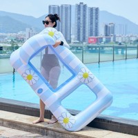 Nouvelle Arrivée : Matelas Flottant Gonflable en PVC pour Enfants, Motif Marguerites et Rayures, avec Filet et Coussin de Flottabilité