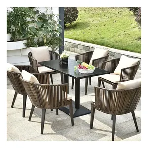 China Fabriek Outdoor Aluminium Meubelen Tuin Rotan Eettafel Set 6 Stoelen