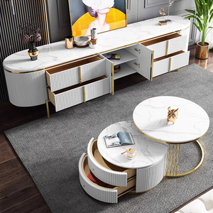 Ensemble Meuble TV en Bois Blanc Style Nordique de Luxe et <span class=keywords><strong>Table</strong></span> Basse <span class=keywords><strong>Table</strong></span> d'Appoint en Bois Moderne Simple pour Salon Mobilier de Maison - Product Image 5