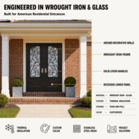 Porte d'entrée double en fer forgé sur mesure avec grille décorative cintrée et isolation thermique pour villa américaine
