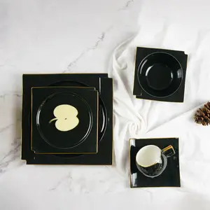 Набор столовой посуды Royal Euro из фарфора, набор фарфоровой посуды с золотым ободком, набор из 20 предметов из черного фарфора