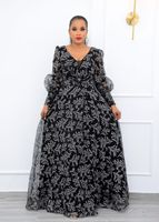 Dp574 Robe longue à manches lanterne avec ceinture col en V tendance sexy surdimensionnée pour femmes Offre Spéciale personnalisée