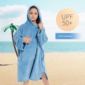 Peignoir en polaire corail uni doux pour enfants, cape à capuche pour la maison, poncho de surf chaud et coupe-vent pour enfants, serviette de bain extérieure - Product Image 3