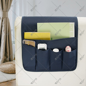 Sofa Armrest Storage Bag Multi Pocket Remote <b>Control</b> <b>Holder</b> Hanging Organizer Living Room Black Polyester Cube Shape - Product Image 4