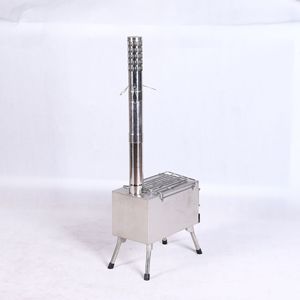 Estufa de camping para exteriores de acero inoxidable con ventana y parrilla, portátil, plegable, para quemar leña, para uso en exteriores. - Product Image 3
