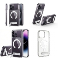 Coque Magnétique Transparente Sans Fil pour iPhone Séries 17, 15, 14, 13 Mini, 12, 16, 11 Pro Max avec Support Pliable et Bumper Hybride