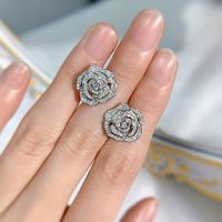 925 Sterling Silber Perfekte Rosenblütenform Ohrstecker CZ Kubisches Zirkonia Kamelie Rosen-Ohrringe für Damen