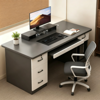 Bureau d'ordinateur moderne et simple avec tiroirs et plateau pour clavier, idéal pour l'étude et l'écriture des étudiants, pour chambre à coucher ou bureau à domicile