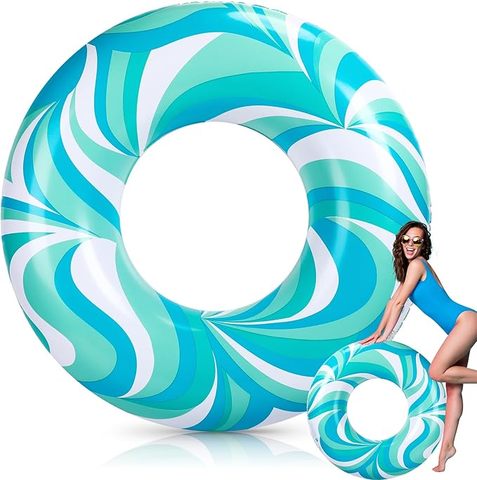 Large Swim Ring Pool Tubes Water Ripple Print Ring Pool Float Green Blue White Float Tube Swimming Ring for Summer Pool Beach