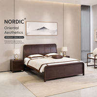 Komfortables Schwarzes Eichen-S-Bett mit Kopfteil in S-Form, Hochbelastbares Massivholz-Doppelbett - Modernes Softbett
