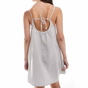 Fabricants de vêtements personnalisé printemps été licou gris rayure mandrin sur trapèze a-ligne réglable bandoulière mini <span class=keywords><strong>robe</strong></span> - Product Image 3
