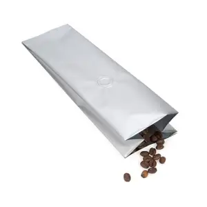 Custom Factory Waterproof Tin Tie 8 Oz Heat Seal Side Gusseted Silver Coffee Beans Packaging Bags With One-Way Degassing Valve