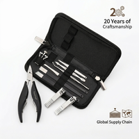 Outils de manucure professionnels Coupe-ongles Lime à ongles en verre Poussoir pour cuticules Étui en cuir noir Idées cadeaux Fête des Pères