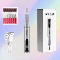 Lime à ongles électrique professionnelle en métal 35000 tr/min, portable, rechargeable par USB, multi-tension, en forme de stylo, avec embouts
