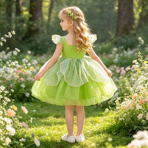 Meiqiai Vestito da <span class=keywords><strong>Principessa</strong></span> Tinker Bell per Bambine Corona Verde Bacchetta Magica Costume da Elfo Natalizio per Bambini XJL05 - Product Image 4