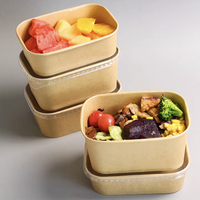 Bol à salade rectangulaire en papier kraft à double paroi, écologique, biodégradable, compostable, avec couvercle en feuille d'or, compatible micro-ondes, pour restaurant