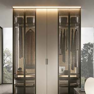 Armario Moderno Personalizado con Puertas de Vidrio Texturizado, Iluminación Integrada, Gran Capacidad, Muebles de Dormitorio Duraderos - Product Image 2