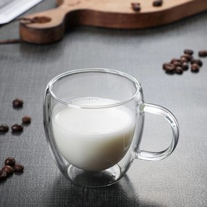 Venta al por mayor logotipo personalizado grande 350ml claro borosilicato aislado doble pared vidrio café té tazas con asa - Product Image 5