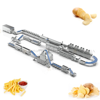 Volledig automatische aardappelverwerkingsinstallatie voor de productie van aardappelchips en diepvriesfrieten.