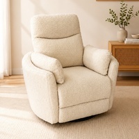Fauteuil inclinable et rotatif en velours côtelé crème, avec structure en bois massif, pour salon, idéal pour la détente à domicile - Direct Usine