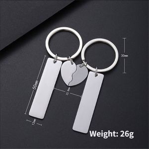 Porte-clés personnalisé pour couple avec impression couleur au laser, matériau vierge, porte-clés en métal rectangulaire demi-cœur gravé - Product Image 6