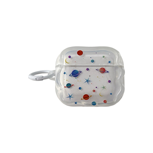 Étui pour écouteurs Apple <span class=keywords><strong>AirPods</strong></span> Pro 2 3 avec motif étoile planétaire, bord ondulé 3D mignon, transparent, en TPU, antichoc, avec porte-clés - Product Image 1