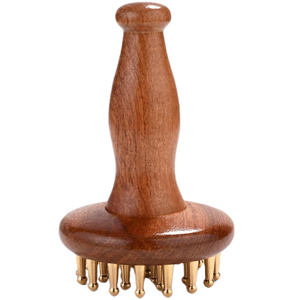 Copper Beads Rosewood Handle Gua Sha Tool Facial Meridian Brush for Eye Massage Puffy Relief Chinese Spa Therapy - Product Image 1