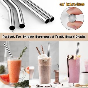 0.5'' Extra Wide Stainless Steel Straight Bent Reusable Metal Drinking <strong>Straws</strong> 4-Pack Smoothie/<strong>Milkshake</strong> Beverages <strong>Straws</strong> - Product Image 4