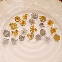 Base de boucles d'oreilles rondes en filigrane, plaqué or 18 carats, en acier inoxydable, connecteurs creux en dentelle pour la fabrication de bijoux DIY