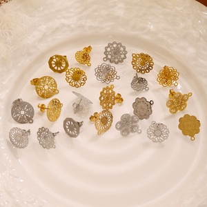 Base de boucle d'oreille ronde en filigrane, en acier inoxydable plaqué or 18 carats PVD, connecteur ajouré pour la fabrication de bijoux DIY - Product Image 2