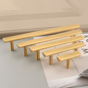 Juego de tiradores y palancas rectas de latón macizo dorado para muebles de dormitorio, <span class=keywords><strong>cocina</strong></span>, armarios y cajones - Product Image 1