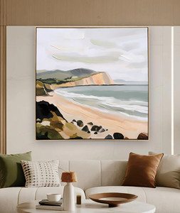 Pintura Abstracta de Paisaje Costero en Oferta, Escena de Acantilados junto al Mar, Lienzo Texturizado, Arte de Pared - Product Image 2