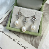 Parure de bijoux en perles d'eau douce, forme riz, avec pendentif feuille en nacre et zircon cubique, collier et boucles d'oreilles pendantes en argent 925 plaqué rhodium, unisexe