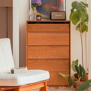 Cómoda de Cinco Cajones de Madera de Cerezo Mulinhom, Estilo Nórdico Japonés, Mueble de Almacenamiento de Madera Maciza para Sala de Estar o Dormitorio - Product Image 5