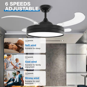 OEM/ODM人気商品 42インチ Tuyaアプリ制御 スマートインビジブルファンライト モダン格納式DCシーリングファン LEDライト付き - Product Image 2