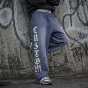 Pantalon de jogging ample pour homme, style streetwear personnalisé, 100% coton, double taille, imprimé, avec bande latérale, délavé à l'acide et effet soleil, coupe large - Product Image 1