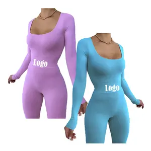 Women's New Arrivals 2024 Two Piece Yoga Outfits Y2K Long Si Romper Bodysuit Skinny Jumpsuits Legging Pants Bodycon Bodysuit