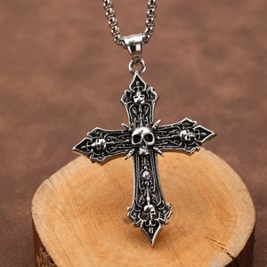 Stainless Steel <b>Cross</b> Pendant With Skull Design For Men Punk Jewelry Fashion Accessory - Product Image 2