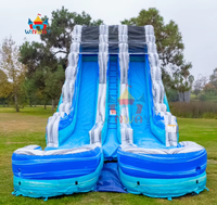 Toboggan aquatique gonflable commercial en PVC écologique avec piscine et échelle d'escalade, toboggan aquatique marbré pour fêtes en extérieur