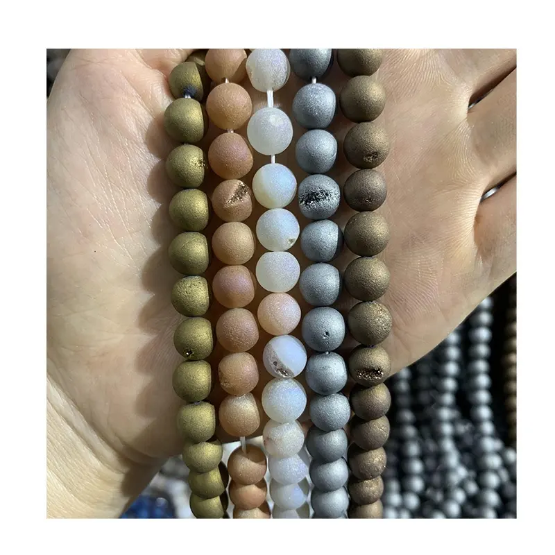 Perles rondes colorées en vrac d'agate Druzy pour la fabrication de bijoux et de bracelets, vente en gros