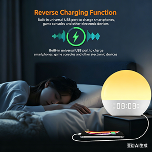 Réveil Lumineux avec Simulation du Lever et du Coucher du Soleil, <span class=keywords><strong>Radio</strong></span>, Lumières Nocturnes Colorées, Machine à Bruit Blanc, Horloge de Chevet, Décoration Intérieure - Product Image 3